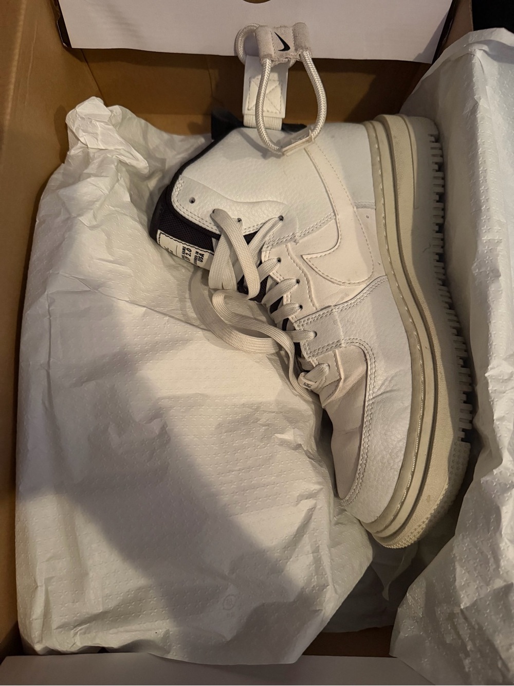 Nike White and Light Gray High-Top Sneakers with Black Accent